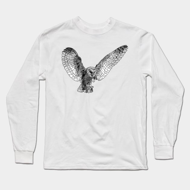 Sketchy Geometric Owl Flying Long Sleeve T-Shirt by polliadesign